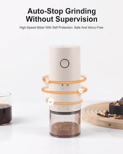 Lamido Portable Electric Coffee Grinder with Ceramic Conical Burr - 38 Adjustable Grind Settings -1500 mAh Battery Rechargeable - Auto-Stop - Washable for Espresso, Pour Over - Travel, Camping (White)