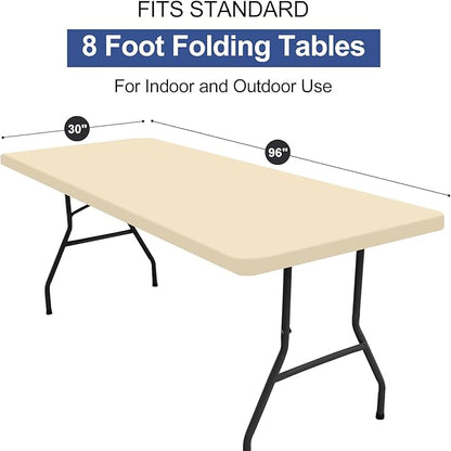 homing Rectangle Table Cloth Cover, Waterproof Polyester Elastic Fitted Tablecloth, Fits for 8 Foot Folding Tables, Washable Table Protector for Picnic, Camping, Outdoor (Champagne, 30" x 96")