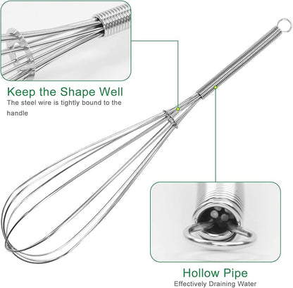 ForTomorrow Stainless Steel Whisk Set - 8"+10"+12" Thin Handle Wisk Balloon Wire Whisks Kitchen Tool for Cooking, Baking, Mixing Blending, Whisking, Beating, Stirring