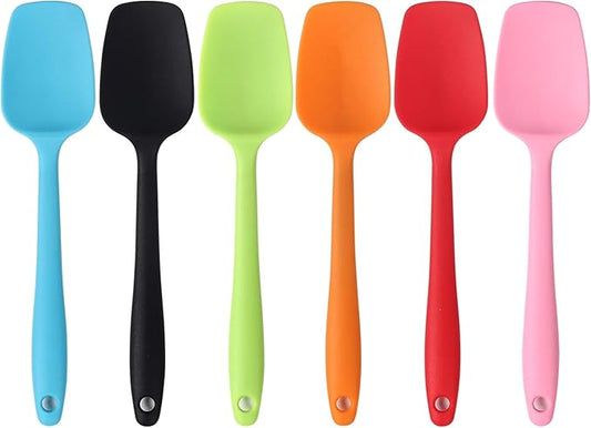 Silicone Spatulas, 8.2 inch Small Rubber Spoon Spatula Heat Resistant Seamless One Piece Design Non-Stick Spoonula Flexible Scrapers Baking Mixing Tool (6 Pcs)