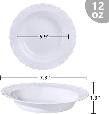 DaYammi 30 Pack Plastic Bowls, 12oz Disposable Soup Bowls, Heavy Duty Dinner Bowls for Weddings, Parties, Dinners, Catering and Everyday Use