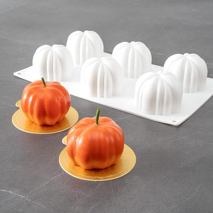 Restaurantware-Pastry Tek 6 Cavities Pumpkin Cake Mold, 1 Oven-Ready 3D Pumpkin Mold - Flexible, Freezable, White Silicone Baking Mold, Easy Release, For Baking Treats
