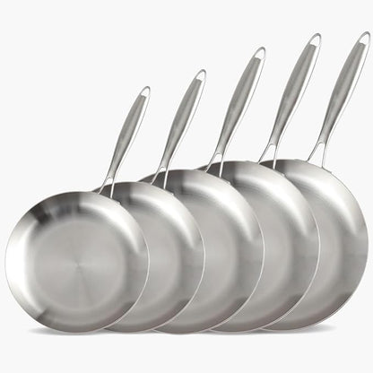 LOLYKITCH 8-9-10-11-12 Inch Tri-ply Stainless Steel Frying Pan Set,Skillets,Chef's Induction Cooking Cookware Set,Dishwasher and Oven Safe,Detachble Handle