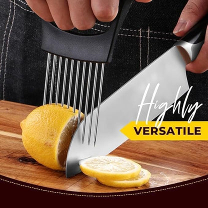Onion Slice Holder, 2024 New Stainless Steel Holder for Slicing, Chopper Assistant Tool, Cutter for Meat, Onion, Potato, Tomato Kitchen Gadgets (Grey, 3 Pack)