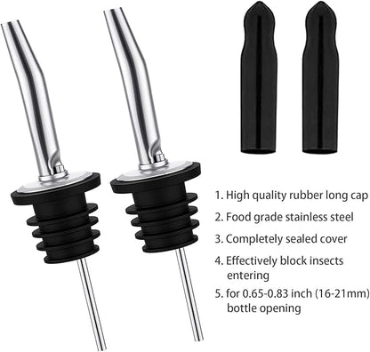 Pafusen 12 Pack Liquor Bottle Pourers, Liquor Pour Spout for Liquor Bottles, Stainless Steel Olive oil Dispenser Spout, Alcohol Pourer Spouts Dust Caps Long Covers, Sliver