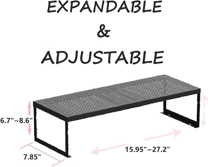 Stackable Expandable Metal Shelf Organizer - Adjustable Wire Storage Rack with Holes for Kitchen, Bathroom, Cabinet, Office - Space Saving, Durable & Sturdy Design（3PACKS/Medium/Black
