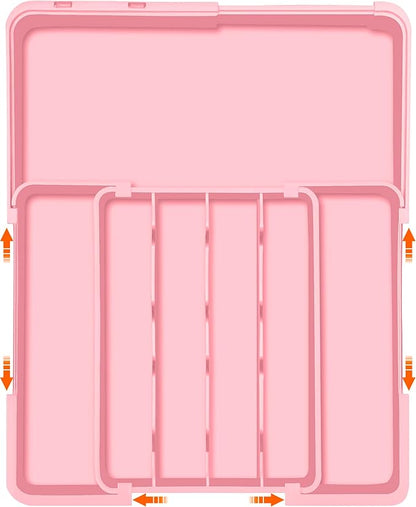Silverware Organizer Expandable Silverware Drawer Organizer Adjustable Drawer Organizer, Flatware Cutlery Tray for Spoons Forks Knives Kitchen Organizers Storage,Pink
