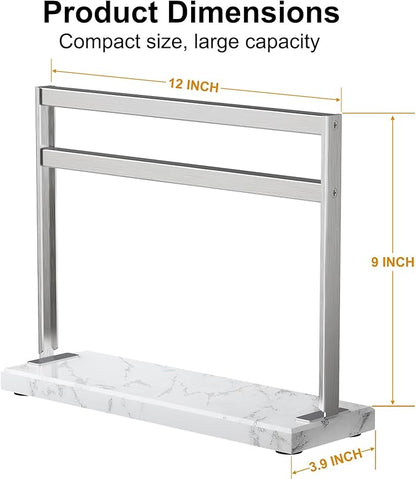 Magnetic Knife Block Stand - Marble Base Magnetic Knife Holder for Counter Top - Double Sided Knife Block without Knives - Stainless Steel Magnetic Kitchen knife holder - White