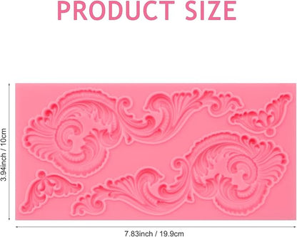 Baroque Scroll Silicone Fondant Mold, Vintage Decorative Pattern for Cake Decorating, Pink