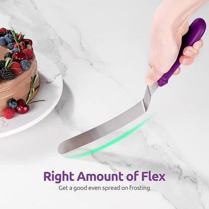 Icing Spatula, U-Taste Offset Spatula Set with 6", 8", 10" Blade, 18/0 Stainless Steel with PP Plastic Handle Angled Cake Decorating Frosting Spatula Set of 3 (Purple)