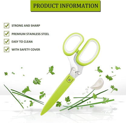 2 Pack Herb Scissors, Herb Scissors with 5 Blades and Cover, Multi Blade Kitchen Scissors for Cutting, Shredding and Cooking Cilantro Onion Salad Garden Herbs, Dishwasher Safety (Green)