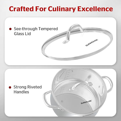 SUNHOUSE 15.5 -Quart Stainless Steel Stockpot – Heavy-Duty Induction Pot with Lid and Riveted Handles – Ideal for Soup, Seafood, Stock, Canning, and Catering for Large Groups and Events