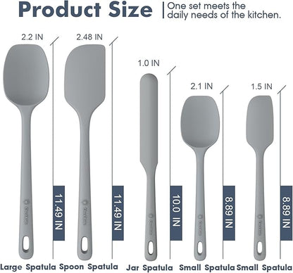 5 Pieces Silicone Spatula Set, Food Grade Rubber Spatula, Upgrade Strong Handle with Ergonomic Grip, Heat Resistant Up to 600°F for Nonstick Cookware, Cooking Gray