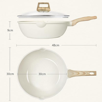 GiPP Ceramic Nonstick Deep Frying Pan Skillet, 12" Saute Pan with Lid, Induction Cookware Non Stick Cooking Pan, PTFE PFOA PFOS APEO Free,White