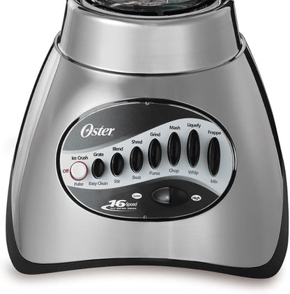 Oster Classic Series 16-Speed Blender with Food Chopper & 5-Cup Glass Jar, Countertop Kitchen Blender, Brushed Nickel