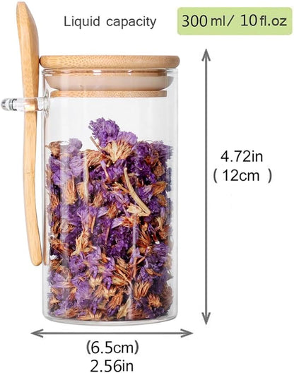 Glass Jar with Bamboo Lid and Spoon, 8Pack 10 OZ Tea Containers for Loose Leaf Tea, Salt and Sugar Containers for Countertop, Yogurt Jars for Overnight Oatmeal