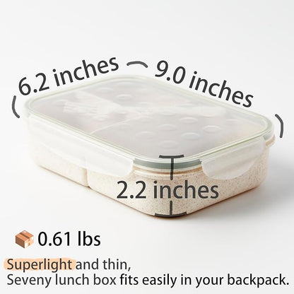 SEVENY Bento Box Natural Wheat Fiber Material,Ideal Leak-Proof Bento Box Adults,Lunch Box for Women,BPA-Free Lunch Box,Reusable Meal Prep Container for Body Builders, White