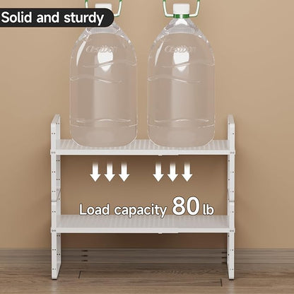 Expandable Cabinet Countertop Shelves 16.5-27’’L, Adjustable Metal Spice Rack Organizer, Stackable Kitchen Counter Storage Shelves Organizers for Cabinet Organization, White