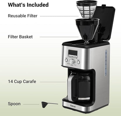 Gevi 14 Cup Coffee Maker Programmable with 1-4 Cup Setting,Stainless Steel Drip Coffee Machine, Strong Brew,Pause-Serve,Keep warm & Auto Shut off