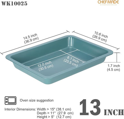 CHEFMADE Baking Sheet Pan, Nonstick 13-Inch Lasagna pan, Deep Baking Bakeware for Oven（Green）