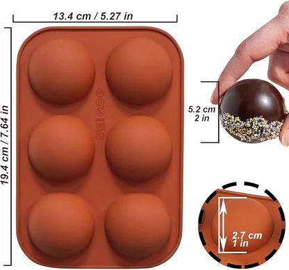 6 Holes Medium Semi Sphere Silicone Molds, 3 Packs Half Sphere Silicone Baking Molds for Making Chocolate, Cake, Jelly, Dome Mousse