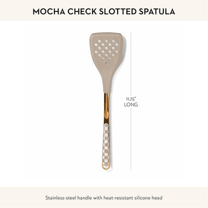 MACKENZIE-CHILDS Slotted Kitchen Spatula, Silicone Spatula for Cooking, Brown-and-White Mocha Check