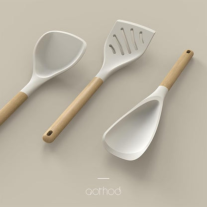 Silicone Cooking Utensils Set, 446°F Heat Resistant Silicone Kitchen Utensils for Nonstick Cookware, Kitchen Gadgets Spatula Set, Spoon, Turner, Tongs, Ladle, Whisk, BPA FREE (Cream White)