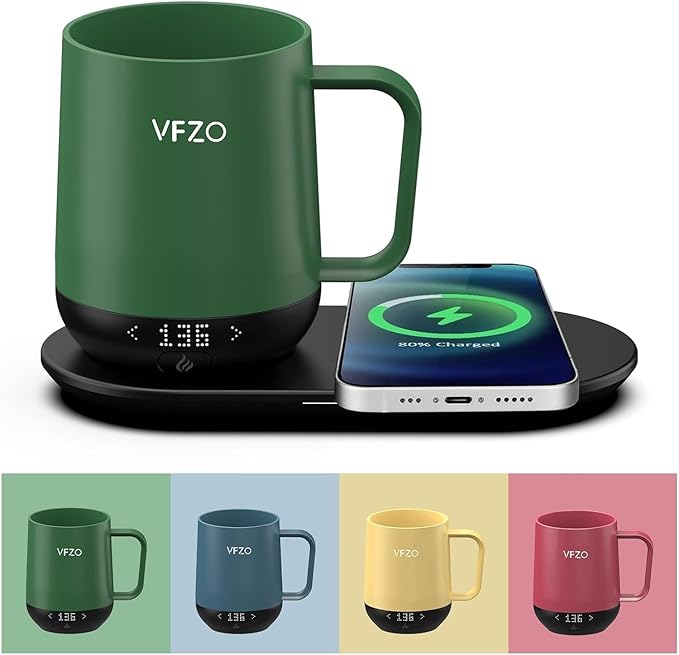 Temperature Control Smart Mug, Self Heating Coffee Mug LED Display, 180 Min Battery Life - Hot up to 149℉ Fast Wireless Charger Base Improved Design Coffee Serving Sets (12oz, Turquoise)