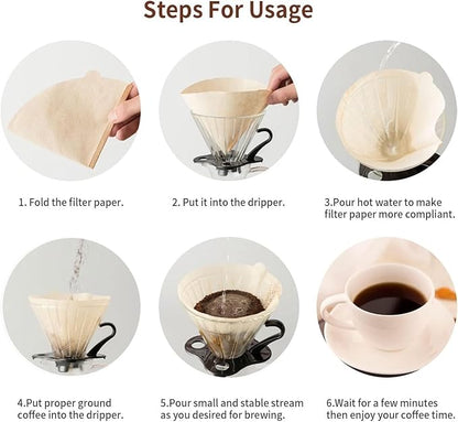Coffee Filter, Size 02 Cone Coffee Filters Disposable, 100 Count Unbleached Natural Paper Filters 2-4 Cup, 2 Cone For V60 For Pour Over Droppers and Drip Coffee Maker (Brown)