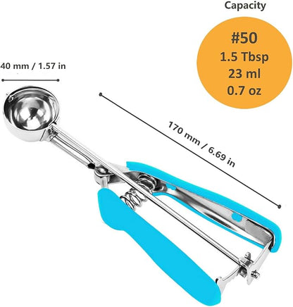 Cookie Scoop, Ice Cream Scoop, 1.5 Tbsp/ 23ml/ 0.7 oz Cookie Scoops for Baking, 18/8 Stainless Steel Cookie Scooper for Baking, Cookie Dough Scoop, Ice Cream Scooper with Trigger Release (Blue)