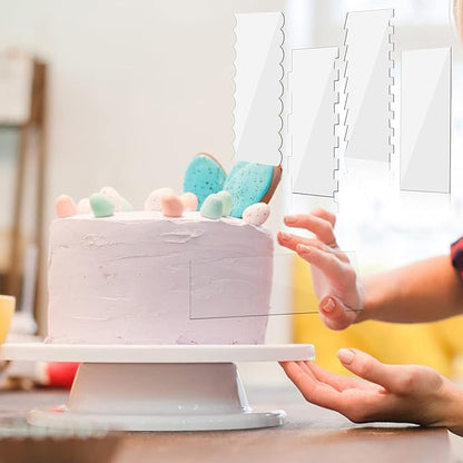Acrylic Cake Scraper Decorating Contour Comb 9.45 Inch Cake Buttercream Icing Smoother Edge Tool Pastry Cutter Kitchen Baking Tools for DIY Different Shapes of Cake Edges,4 Pieces 7 Styles