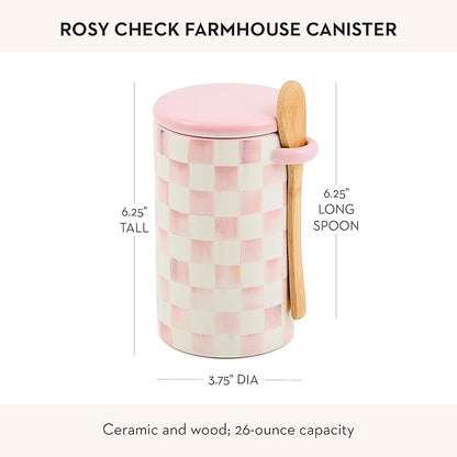 MACKENZIE-CHILDS Ceramic Farmhouse Canister, Kitchen Storage Container with Lid, Pink-and-White Rosy Check