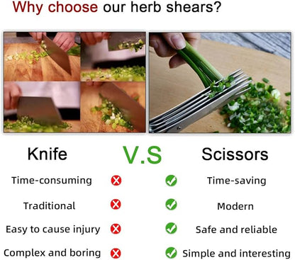 5 Blade Herb Scissors Kitchen Herb Shears Cutter Multipurpose Cutting Shear with 5 Stainless Steel Blades & Safety Cover & Cleaning Comb Salad Sizzors Cilantro Chive Parsley Onion Scissors (Black Red)
