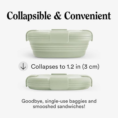 STOJO Collapsible Sandwich Box – 24oz, Reusable Food Storage Container, Silicone Bowl for Hot/Cold Food – Meal Prep, Lunch, Camping, Hiking – Dishwasher Safe (Set of 1, Sage)