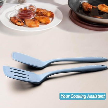 600˚F Heat Resistant Silicone Spatula Set, 13.6" Kitchen Spatula Turners for Non Stick Cookware, Flexible Spatulas with Thin Edges, Seamless Cooking Utensils for Fish, Eggs, Pancakes, Starry Blue