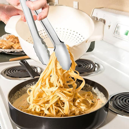 2 Pack Serving Tongs Serving Utensils Salad Tongs Metal Buffet Tongs Non-slip & Easy Grip Stainless Steel Plated Buffet Serving Tongs, Salad, Ice, Oven (9.5 Inch) (Silver)