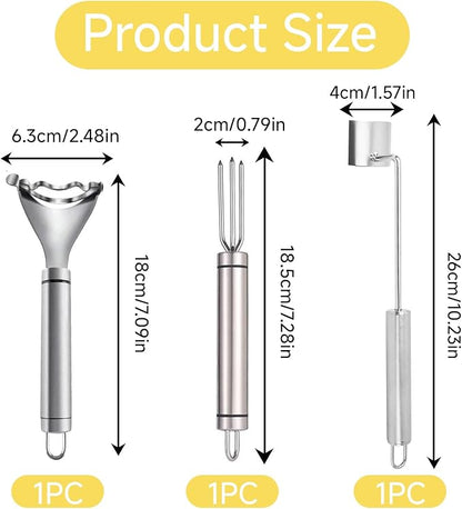 3 Pcs Corn Tool Set – Upgraded Corn Peeler for Corn on the Cob,Corn Holder, Corn Cob Stripper Tool,Multi-Use Corn Cob Stripper Tool for Home Kitchen, Outdoor Barbecues & Camping