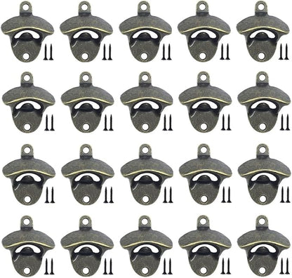 20 Pack Bottle Opener Wall Mounted, Vintage Beer Bottle Opener with Screws for Bars KTV Hotels Homes, (Bronze)