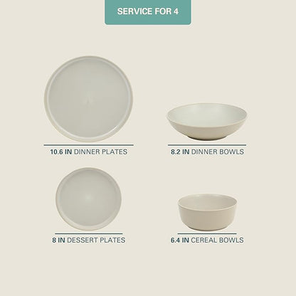 Gibson Elite Tribeca Loft 16-Piece Dinnerware Set – Matte Cream and White Reactive Glaze Stoneware, Double Bowl Round Plates and Bowls – Modern Neutral Tableware for 4, Dishwasher & Microwave Safe