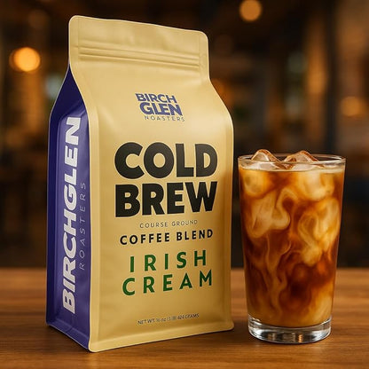 Birch Glen Roasters Cold Brew Coffee | Flavored Coarse Ground Coffee | Medium Roast | Artisanal Roasting | 100% Arabica |1 LB Bag | Irish Cream