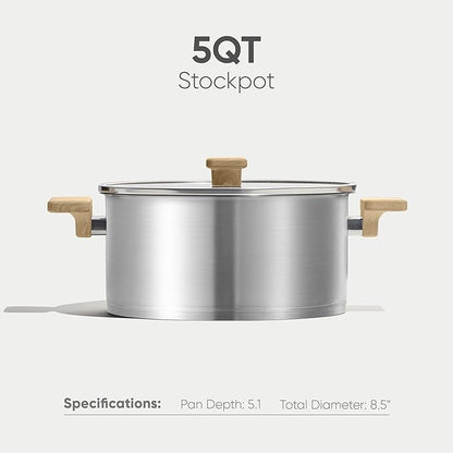 CAROTE Stainless Steel Stock Pot - 5 Quart Heavy Duty Induction Cooking Pot with Visible Lid for Pasta, Soup, Spaghetti, Bottom Big Stockpot, Deep Cookware for Canning, Boiling, Simmer