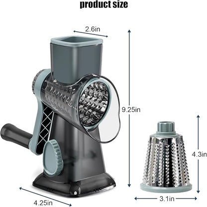XUANYILA Rotary Cheese Cheese Grater Hand Crank Vegetable Cheese Grater for Kitchen 3 Changeable Blades for Cheese Potato Zucchini Nuts Chocolate - GreyBlue