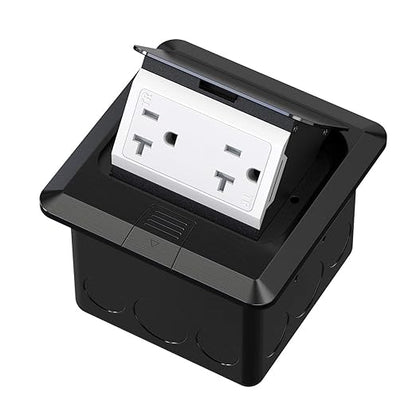 KYHSHJ Pop Up Floor Electrical Outlet Box Kit，20 Amp Stainless Steel TR Tamper-Resistant Duplex Receptacle Outlet， Corrosive Resistant Hardware，ETL Listed, Black