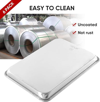 TENUP 6 Pack Aluminum Quarter Sheet Pan, 13" x 9" Heavy Duty Commercial Baking Tray Reinforced Rim, Warp-Resistant Rust-Free