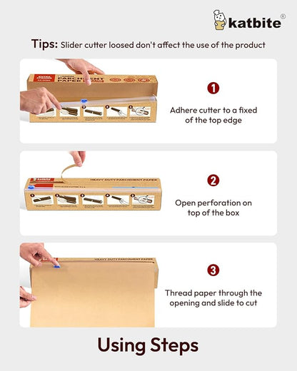 Katbite Heavy Duty Parchment Paper Roll for Baking, 15 in x 210 ft, 260 Sq.Ft Baking Paper with Slide Cutter, Easy to Cut & Non-stick Cooking Paper for Bread, Cookies, Air Fryer, Steaming, Grilling