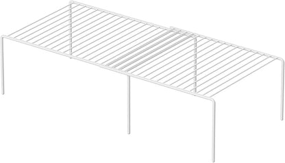iPEGTOP Expandable Freezer Cabinet Storage Shelf, 2 Pieces Rustproof Spice Rack, Adjustable Kitchen Organizer Counter Fridge Pantry Shelf Space Saver (White)