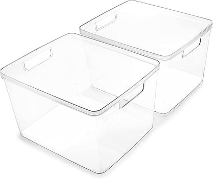 BINO | Plastic Bins, Large - 2 Pack | THE LUCID COLLECTION | Multi-Use| Built-In Handles | BPA-Free | Clear Storage Containers | Fridge Organizer | Pantry & Home Organization