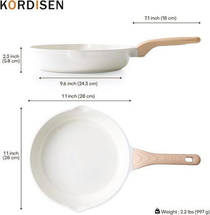 Kordisen Nonstick Ceramic Frying Pan, 11 Inch Ceramic Skillet, Healthy Non Toxic Cooking Pan, Stay-Cool Handle, Induction Compatible, PFOA & PFAS Free, White