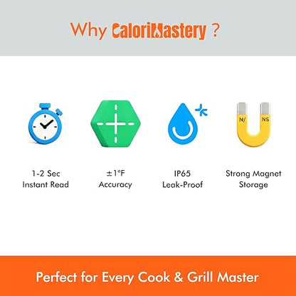 Meat Thermometer Digital with Backlight, Calibration & Hold Function, IP65 Waterproof Food Thermometer for Cooking, Outdoor Grilling, Candy Making