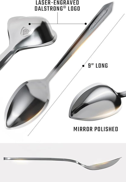 Dalstrong Chef's Utility Spoon - Silver 304 Stainless Steel - Professional Use - Corrosion Resistant - 1 TBSP 9 inch long - Tasting Plating Metal Spoon - Mirror Polish Satin Finish - Engraved Logo